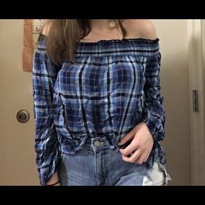 Mossimo Plaid Off-the-Shoulder Top